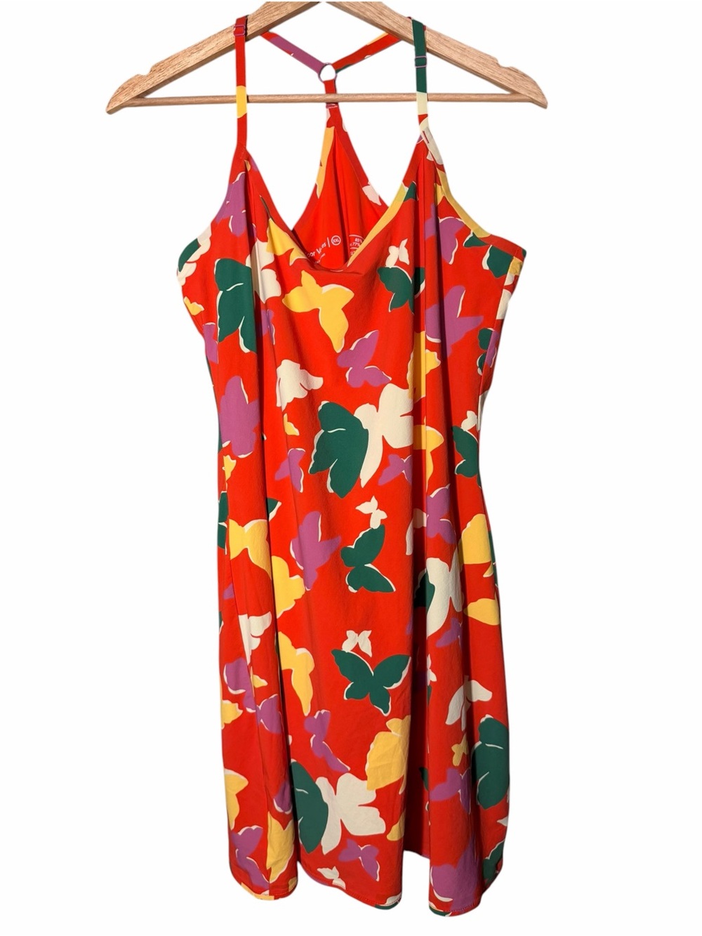 Outdoor Voices Red Floral-Print Slip Dress Built In Shorts
